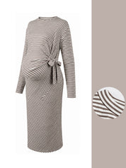Vestido gestante midi listrado com amarração lateral - imagem 9
