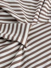 Vestido Gestante Midi Listrado Manga Longa com Amarração Lateral - Café e branco