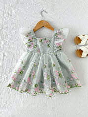 Vestido Infantil Bebê Menina Tule Bordado Floral Manga Borboleta Laço 001 Vestido Menina 05 Kabannas 
