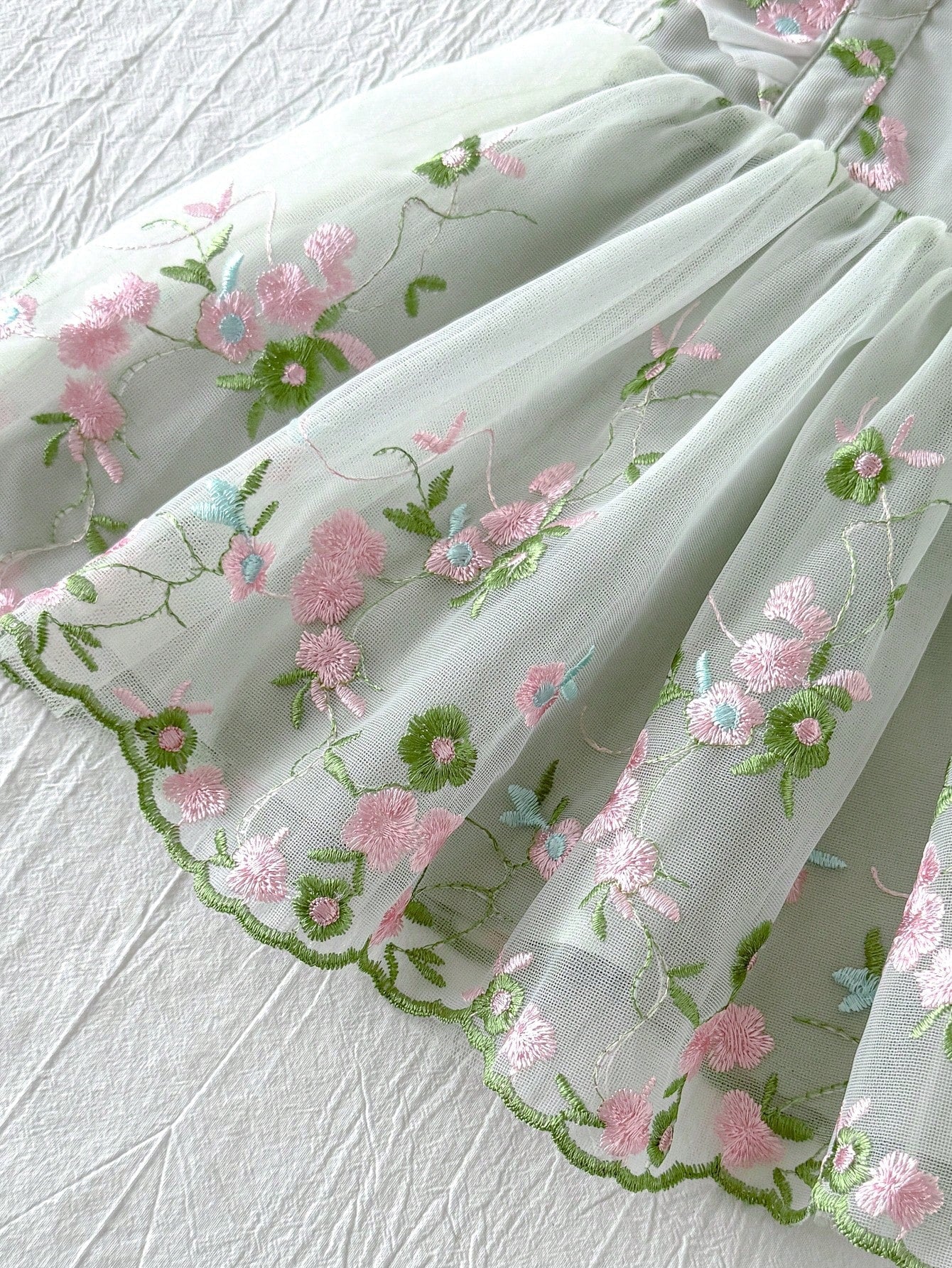 Vestido Infantil Bebê Menina Tule Bordado Floral Manga Borboleta Laço 001 Vestido Menina 05 Kabannas 