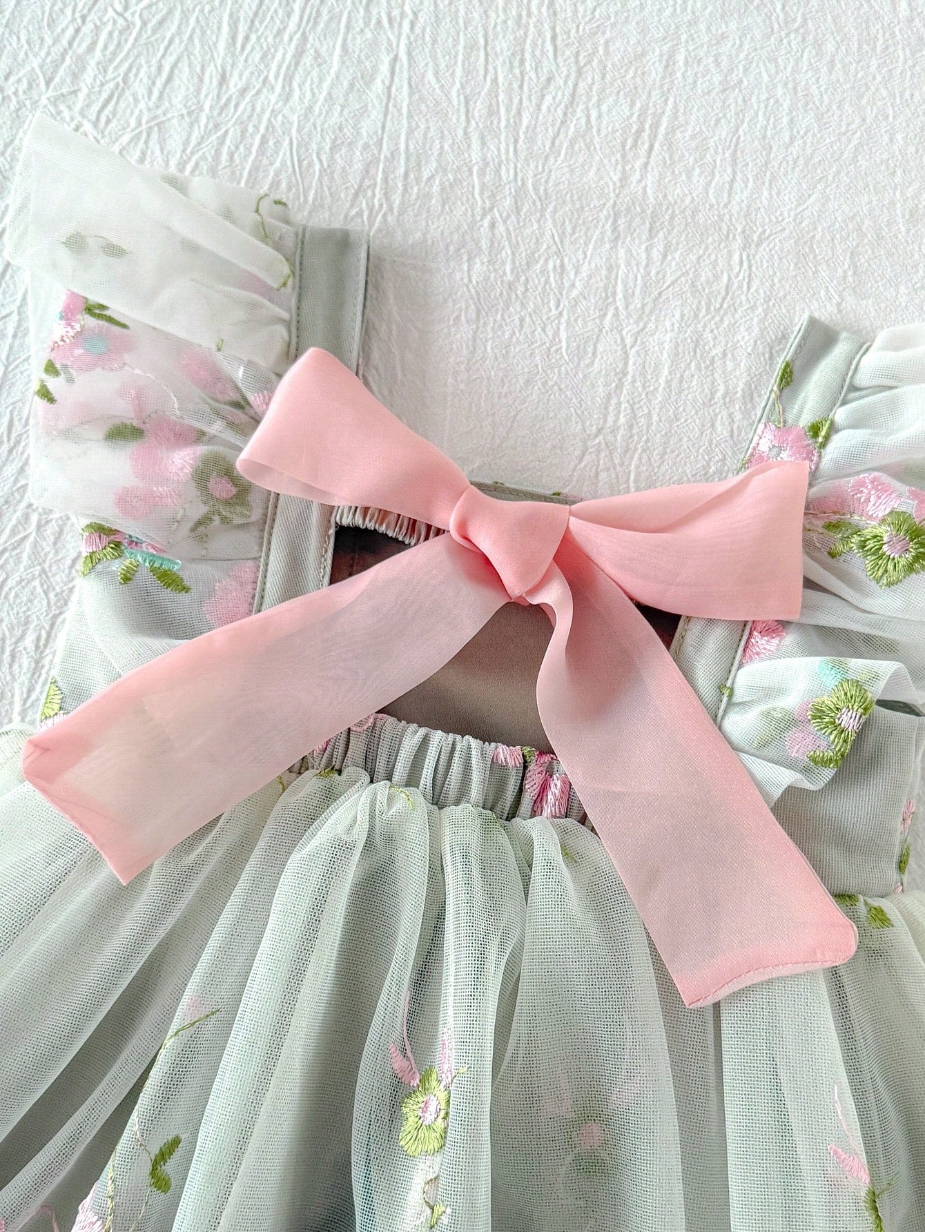 Vestido Infantil Bebê Menina Tule Bordado Floral Manga Borboleta Laço 001 Vestido Menina 05 Kabannas 