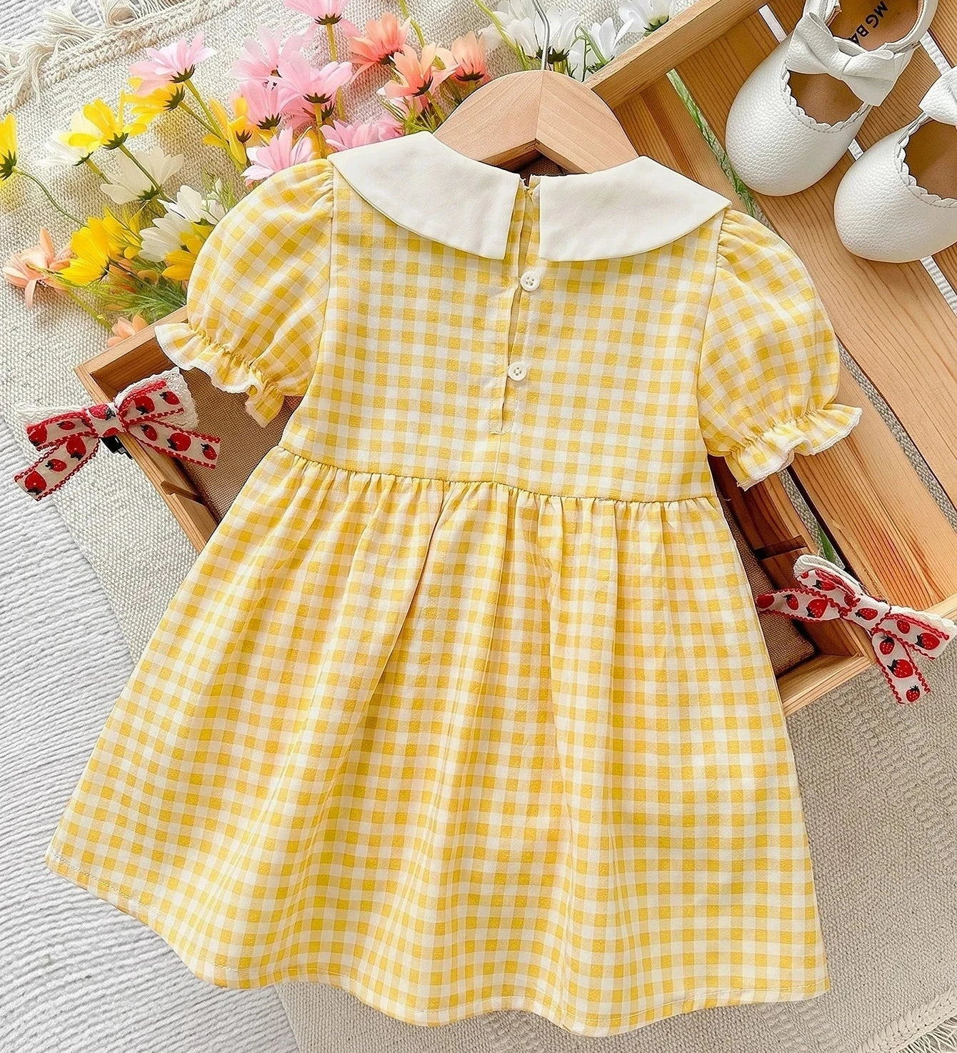 Vestido Infantil Bebê Menina Xadrez Vichy Gola Peter Pan Manga Bufante Estampa Pato 003 Vestido Menina 09 Kabannas 