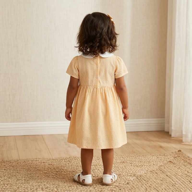 Vestido Infantil Bordado de Patinhos com Gola Peter Pan Moda Vintage Infantil 65 Kabannas 