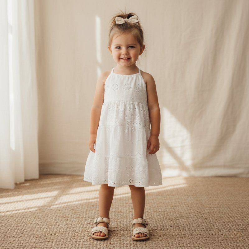 Vestido Infantil Branco de Verão com Recortes Delicados Moda Vintage Infantil 43 Kabannas 3 Anos 