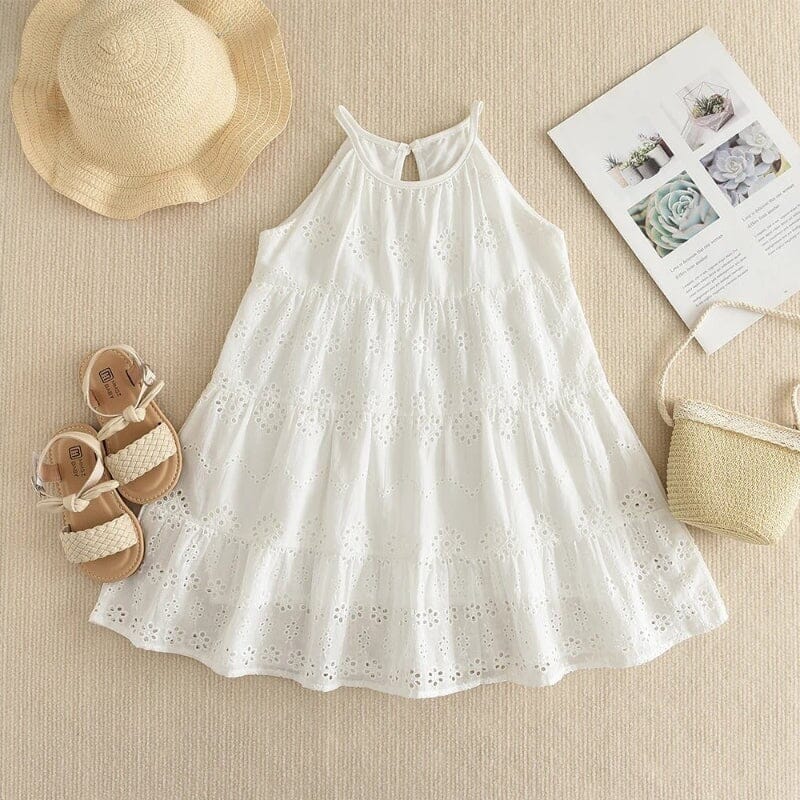 Vestido Infantil Branco de Verão com Recortes Delicados Vestido Menina 01 Kabannas 3 Anos 