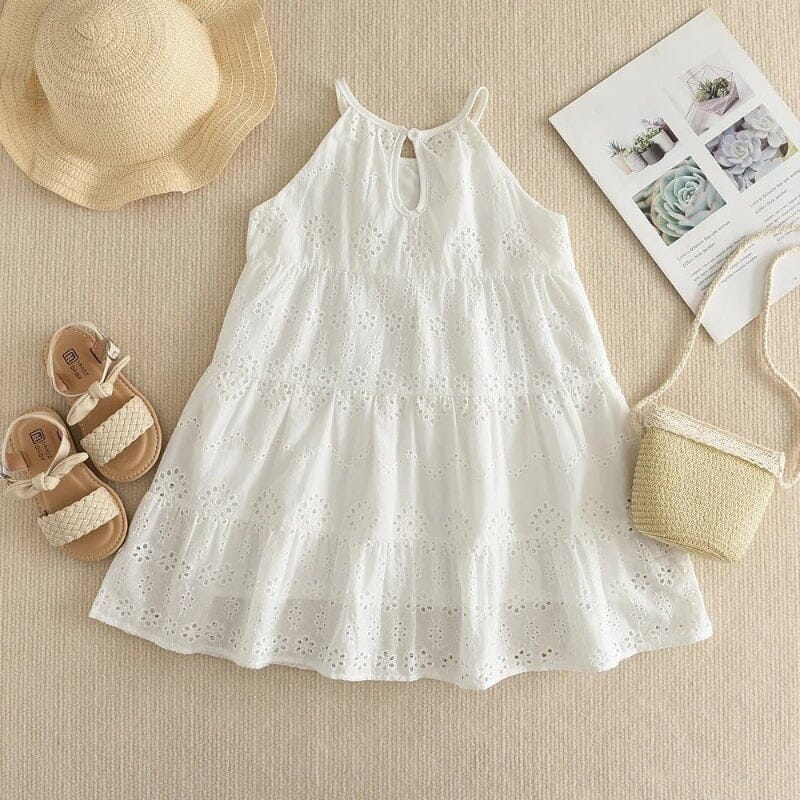 Vestido Infantil Branco de Verão com Recortes Delicados Vestido Menina 01 Kabannas 