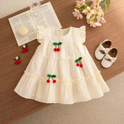 Vestido Infantil de Verão com Estampa de Cerejas e Babados Vestido Menina 14 Kabannas 12-18 Meses 