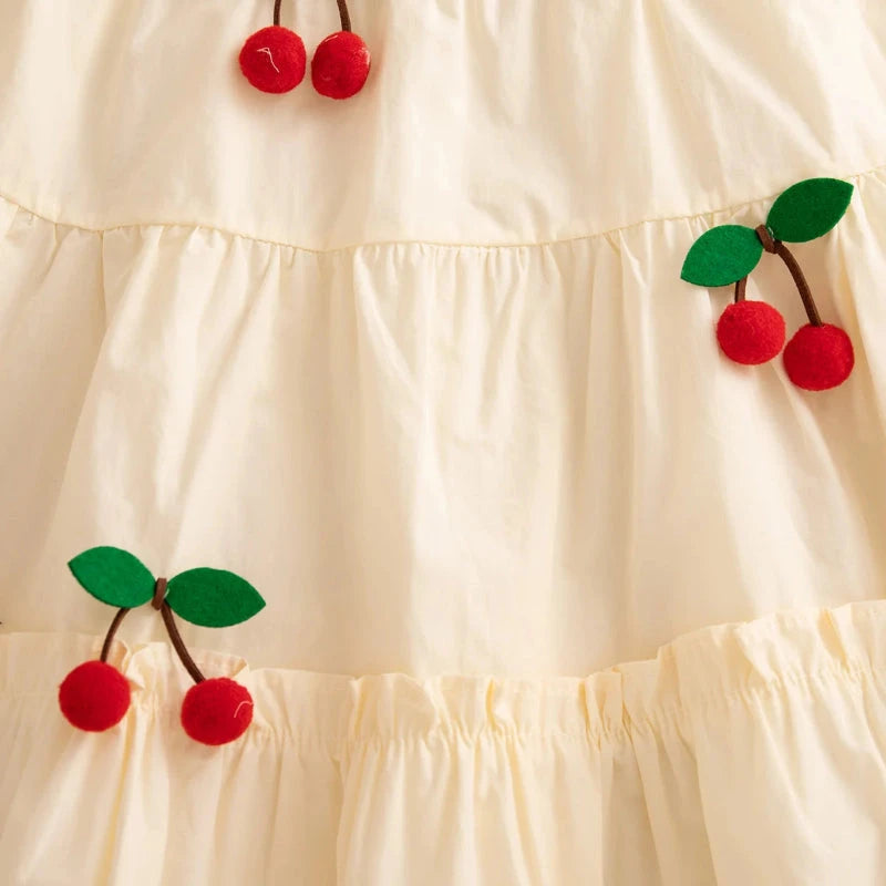 Vestido Infantil de Verão com Estampa de Cerejas e Babados Vestido Menina 14 Kabannas 