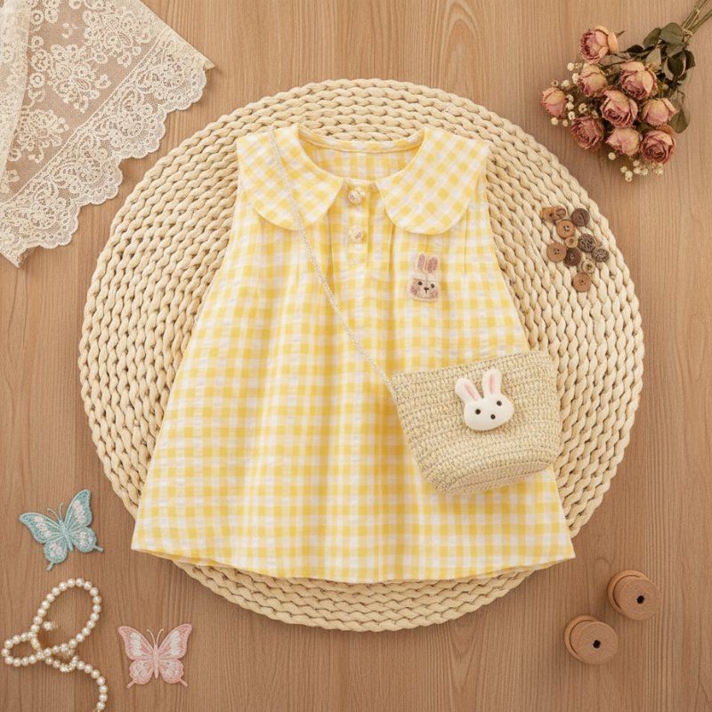 Vestido Infantil de Verão com Gola de Boneca e Bolsa Vestido Menina 19 Kabannas 