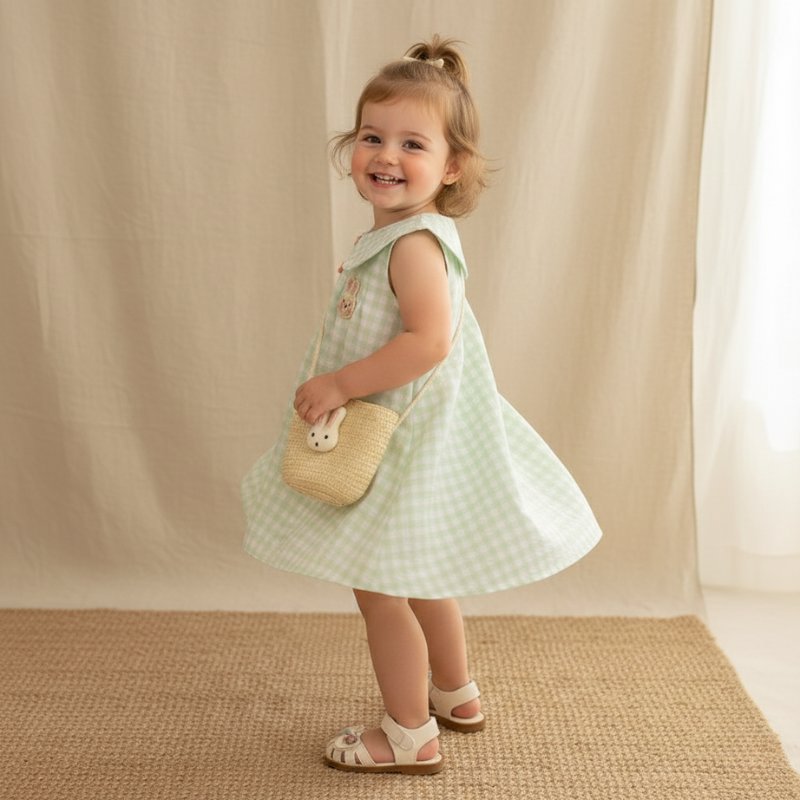 Vestido Infantil de Verão com Gola de Boneca e Bolsa Vestido Menina 19 Kabannas 