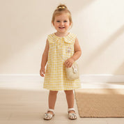 Vestido Infantil de Verão com Gola de Boneca e Bolsa Vestido Menina 19 Kabannas Amarelo 9-12 Meses 