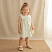 Vestido Infantil de Verão com Gola de Boneca e Bolsa Vestido Menina 19 Kabannas Verde 9-12 Meses 