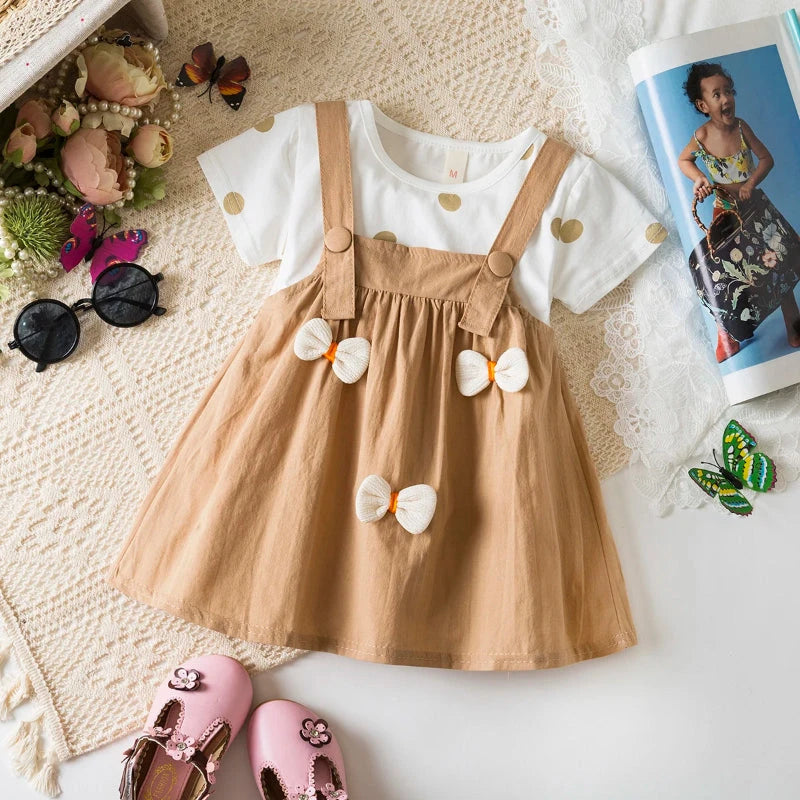 Vestido Infantil de Verão com Laços e Bolinhas Vestido Menina 25 Kabannas Marrom 6-9 Meses 