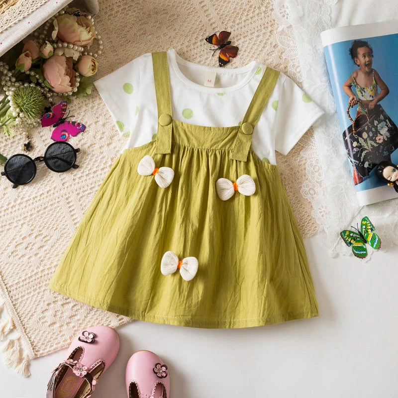 Vestido Infantil de Verão com Laços e Bolinhas Vestido Menina 25 Kabannas Verde 6-9 Meses 