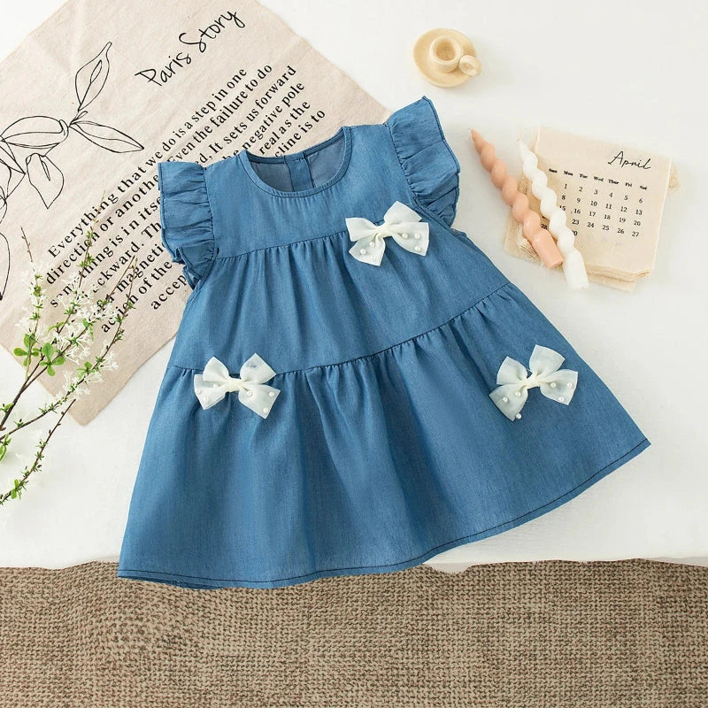 Vestido Infantil de Verão com Laços para Meninas Vestido Menina 17 Kabannas 9-12 Meses 