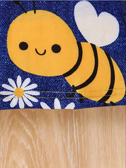 Vestido Infantil Feminino Estilo Jardineira com Estampa de Abelha e Manga Curta Vestido Infantil 07 Kabannas 