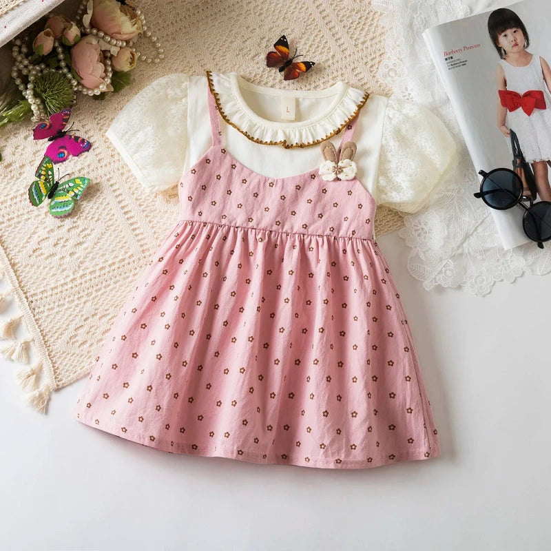 Vestido Infantil Floral com Apliques de Coelho Vestido Menina 24 Kabannas Rosa 6-9 Meses 