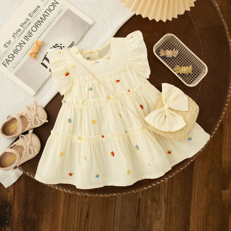 Vestido Infantil Floral com Bolsa Vestido Menina 07 Kabannas 6-9 Meses 