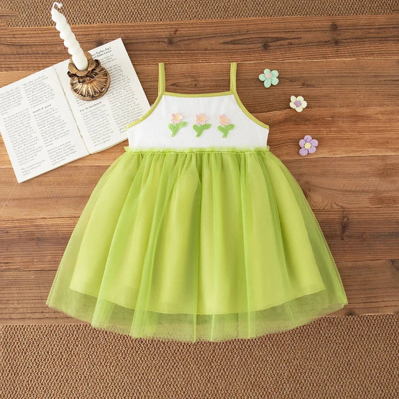 Vestido Infantil Floral de Verão para Meninas Vestido Menina 11 Kabannas Verde 12-18 Meses 