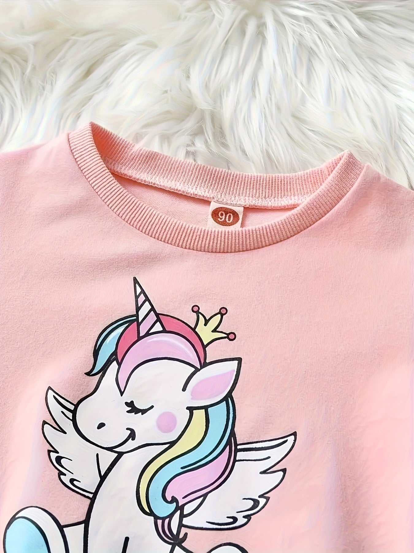 Vestido Infantil Manga Longa Moletom com Saia Tule Arco-Íris Estampa Unicórnio Meninas Vestido Infantil 08 Kabannas 