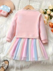 Vestido Infantil Manga Longa Moletom com Saia Tule Arco-Íris Estampa Unicórnio Meninas Vestido Infantil 08 Kabannas 