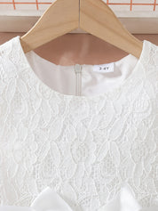 Vestido Infantil Menina Renda Manga Borboleta com Cinto Laço Gola Redonda Vestido Infantil 06 Kabannas 