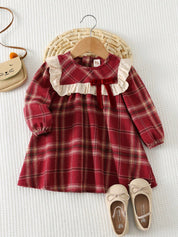 Vestido Infantil Menina Xadrez com Laço de Veludo 004 Vestido Menina 26 Kabannas Vermelho 6-9 Meses 