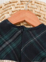 Vestido Infantil Menina Xadrez Manga Longa Gola Babado com Laço - Verde