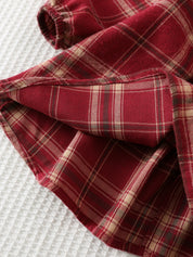 Vestido Infantil Menina Xadrez Manga Longa Gola Babado com Laço - Vermelho