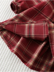 Vestido Infantil Menina Xadrez Manga Longa Gola Babado com Laço - Vermelho