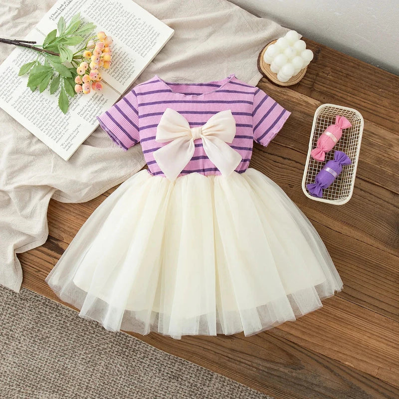 Vestido Infantil Princesa com Laço e Listras Vestido Menina 16 Kabannas 12-18 Meses 