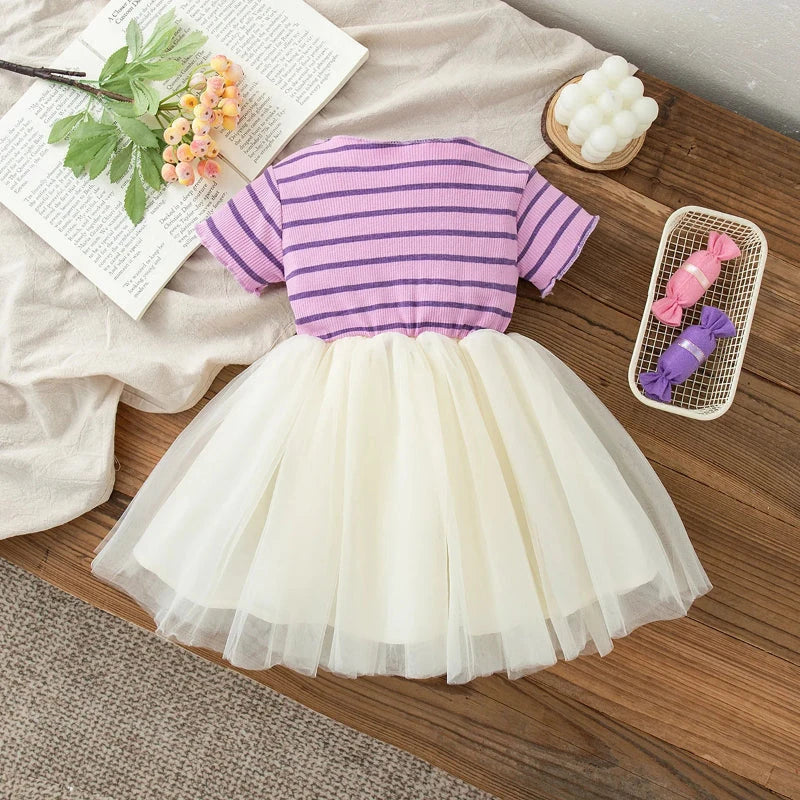 Vestido Infantil Princesa com Laço e Listras Vestido Menina 16 Kabannas 