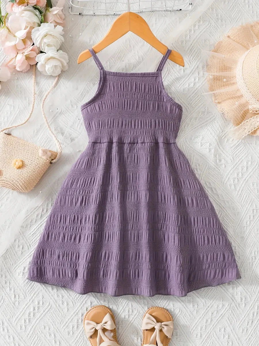 Vestido Infantil Verão Alças Finas Franzido com Botões Decorativos Vestido Infantil 02 Kabannas 