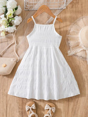 Vestido Infantil Verão Alças Finas Franzido com Botões Decorativos Vestido Infantil 02 Kabannas 