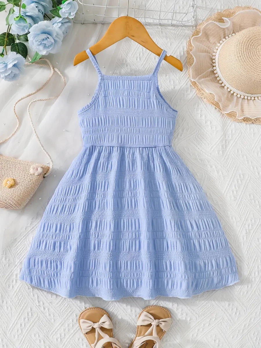 Vestido Infantil Verão Alças Finas Franzido com Botões Decorativos Vestido Infantil 02 Kabannas 