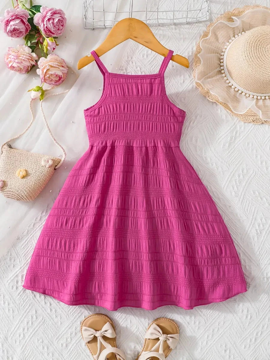 Vestido Infantil Verão Alças Finas Franzido com Botões Decorativos Vestido Infantil 02 Kabannas 