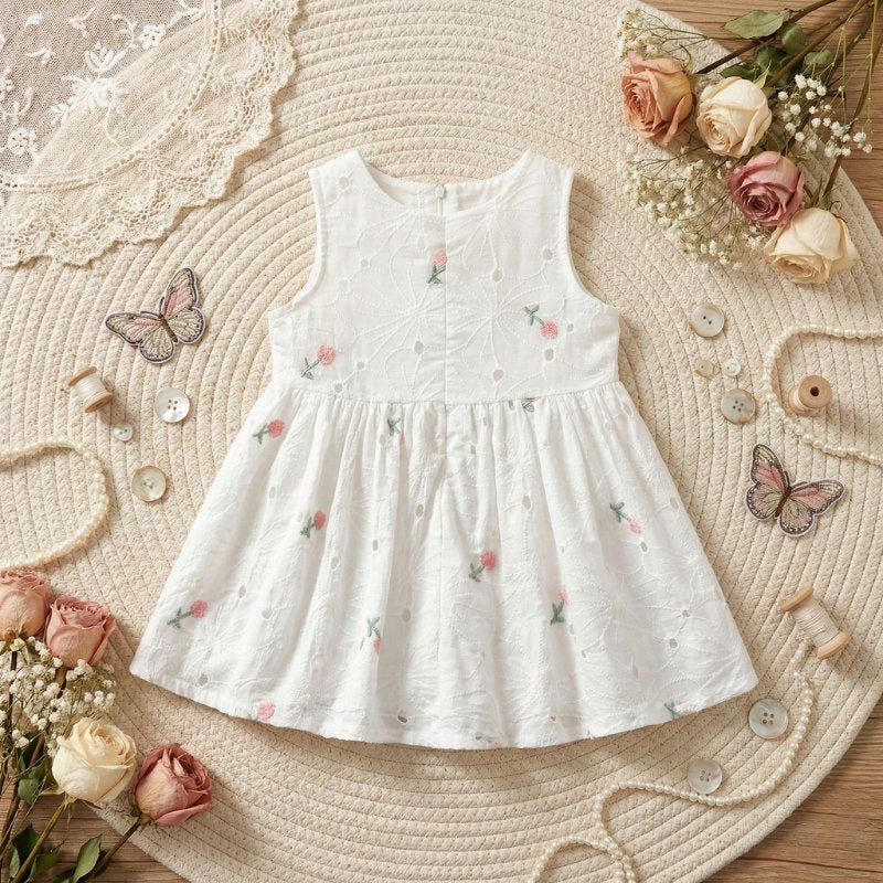 Vestido Princesa sem Mangas Bordado para Meninas Moda Vintage Infantil 40 Kabannas 