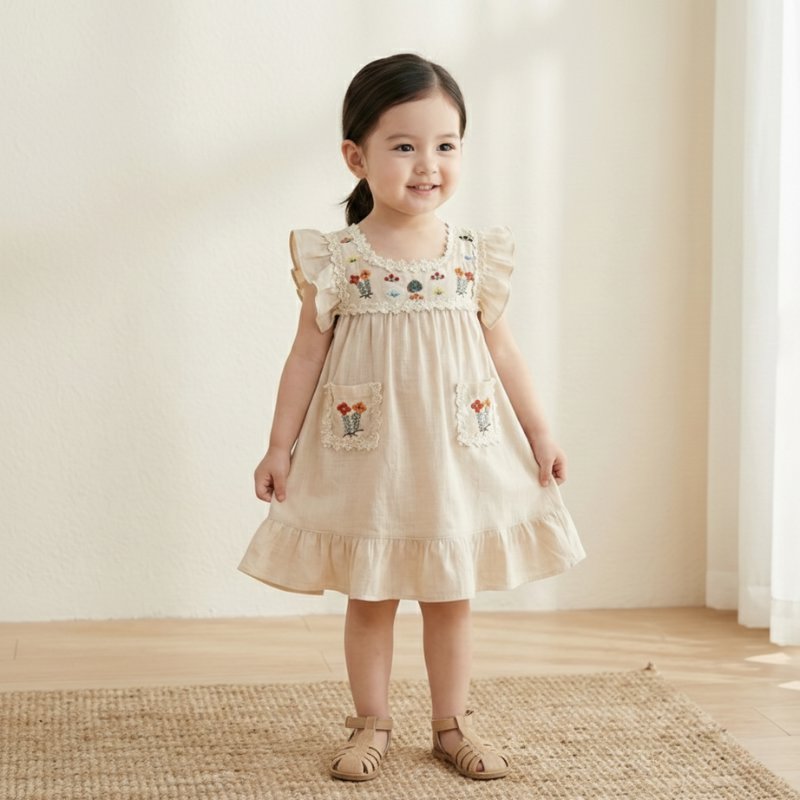 Vestido Vintage Infantil Florido com Bordado Moda Vintage Infantil 19 Kabannas 2 Anos 