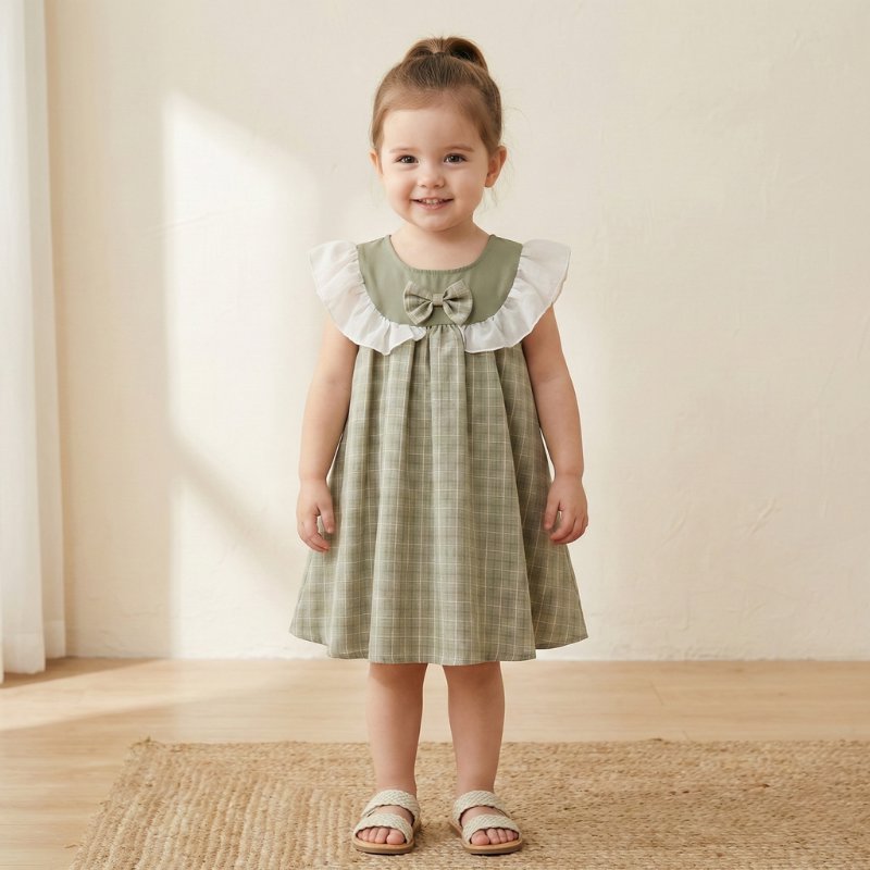 Vestido Vintage Xadrez para Meninas com Laço - Verão Elegante Moda Vintage Infantil 27 Kabannas 18-24 Meses 