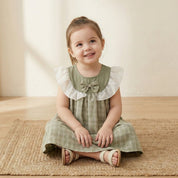 Vestido Vintage Xadrez para Meninas com Laço - Verão Elegante Moda Vintage Infantil 27 Kabannas 