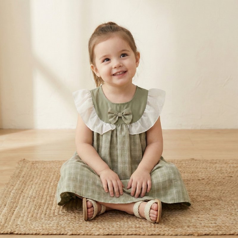 Vestido Vintage Xadrez para Meninas com Laço - Verão Elegante Moda Vintage Infantil 27 Kabannas 