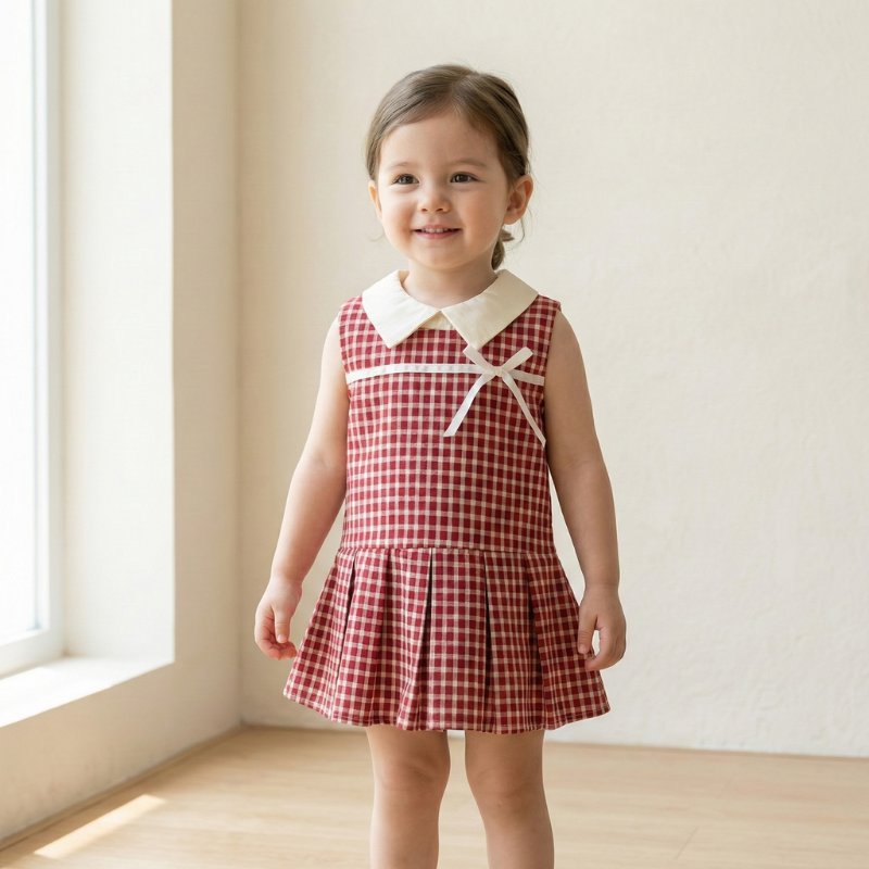 Vestido Vintage Xadrez Vermelho para Meninas - Elegância Clássica Moda Vintage Infantil 12 Kabannas 3 Anos 