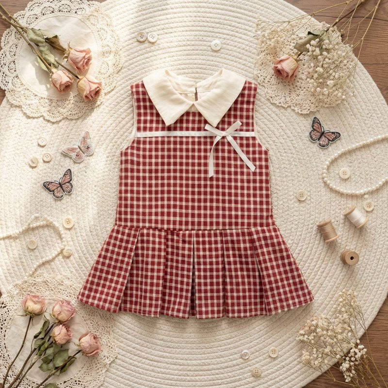 Vestido Vintage Xadrez Vermelho para Meninas - Elegância Clássica Moda Vintage Infantil 12 Kabannas 